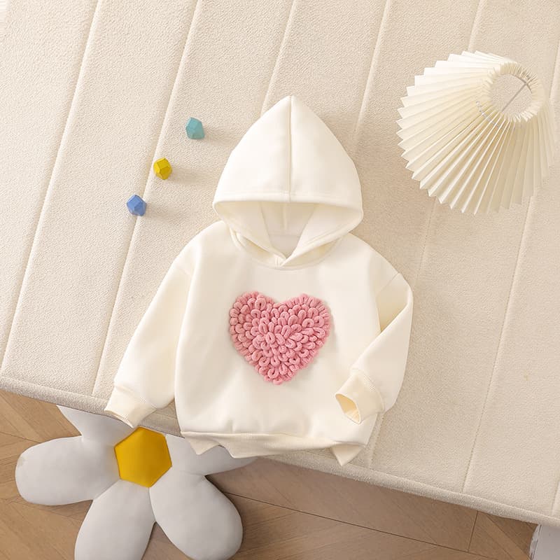 Girls Spring Autumn Heart Print Hoodie Casual