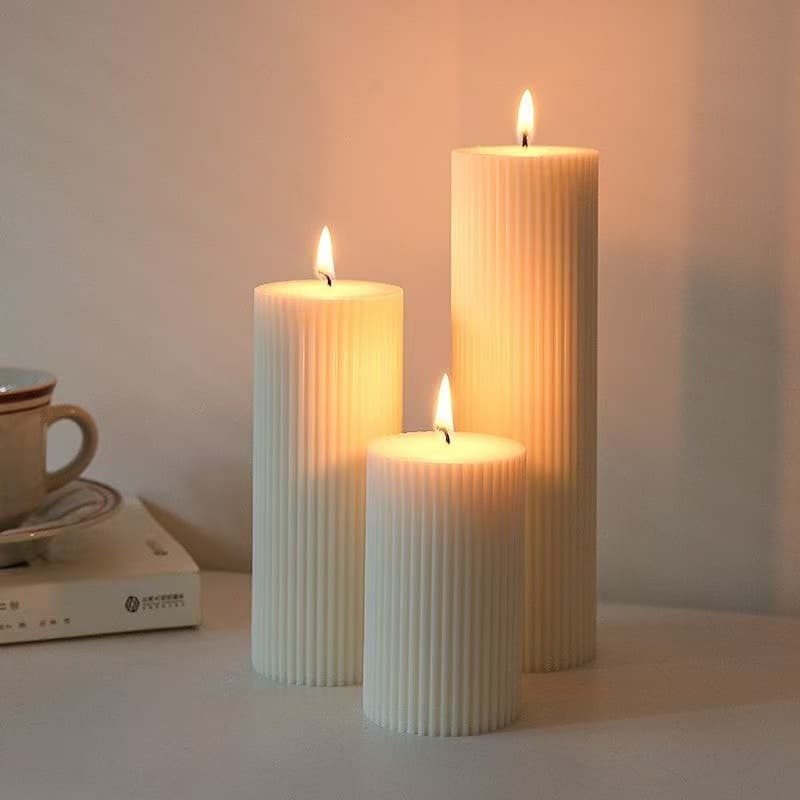 European-style striped cylindrical scented candle with fine teeth, soy wax, columnar art candle, wedding table decoration.