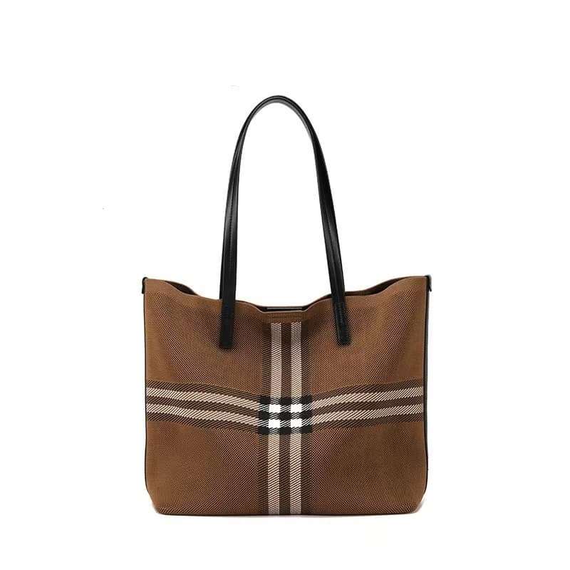 New Fashionable Large Capacity Tote Bag Women's Shoulder Bag Fabric Striped Shopping Bag Commuter Bag