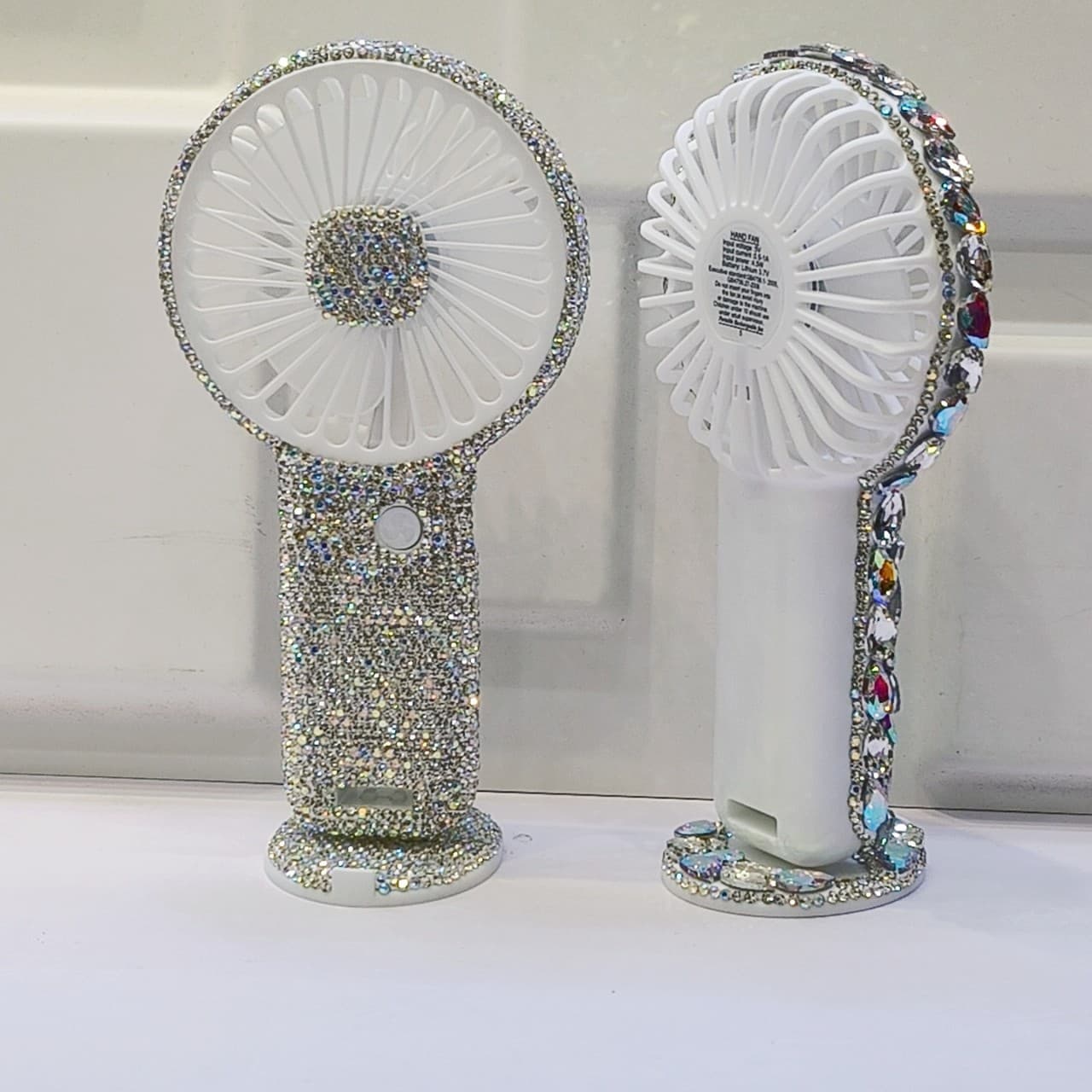 Portable mini rechargeable silent office desk USB fan with diamond accents, perfect for May Day travel.
