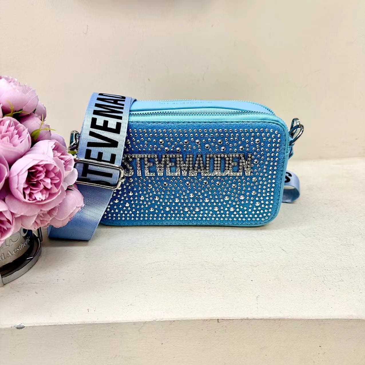 2024 New Cross-Border Trendy Versatile High-End Crossbody Camera Bag - Popular Rhinestone Small Square Bag for Women