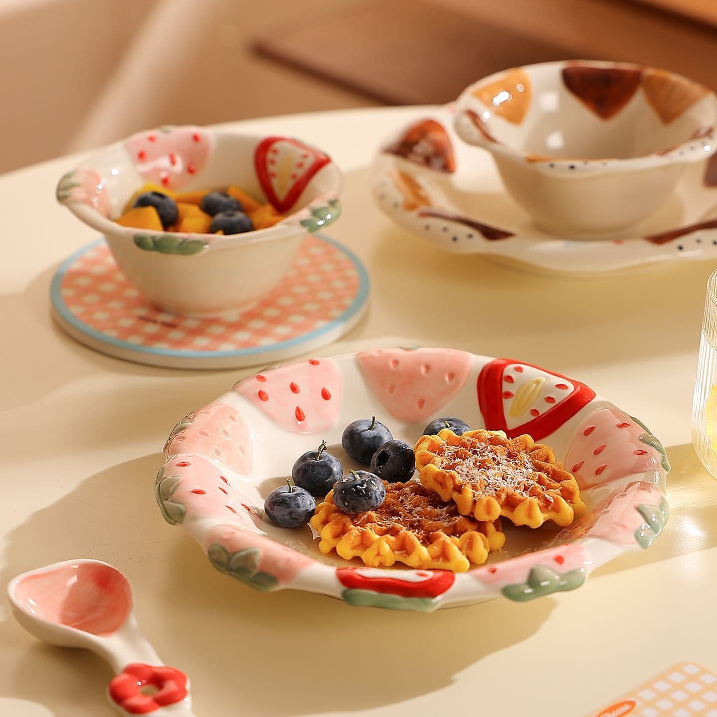 High-quality Rice Bowl Soup Bowl Small Bowl Dessert Salad Bowl Spoon Vegetable Plate Fruit Shallow Plate Soup Plate Ceramic Tableware