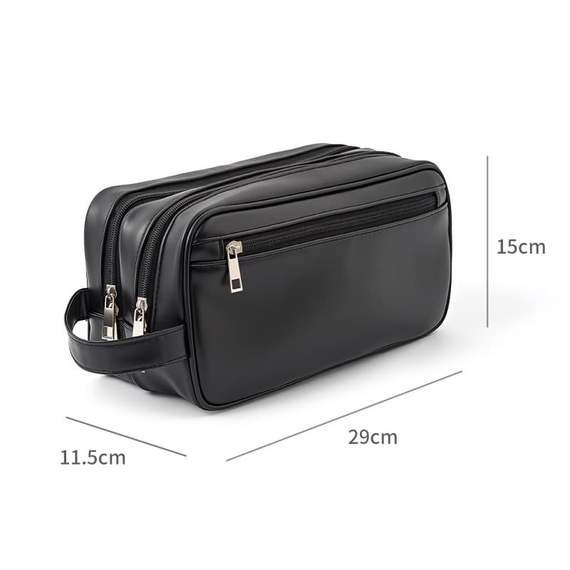 Portable double-layer men's toiletry bag for business travel, waterproof PU cosmetic bag, large capacity, high-end toiletry pouch