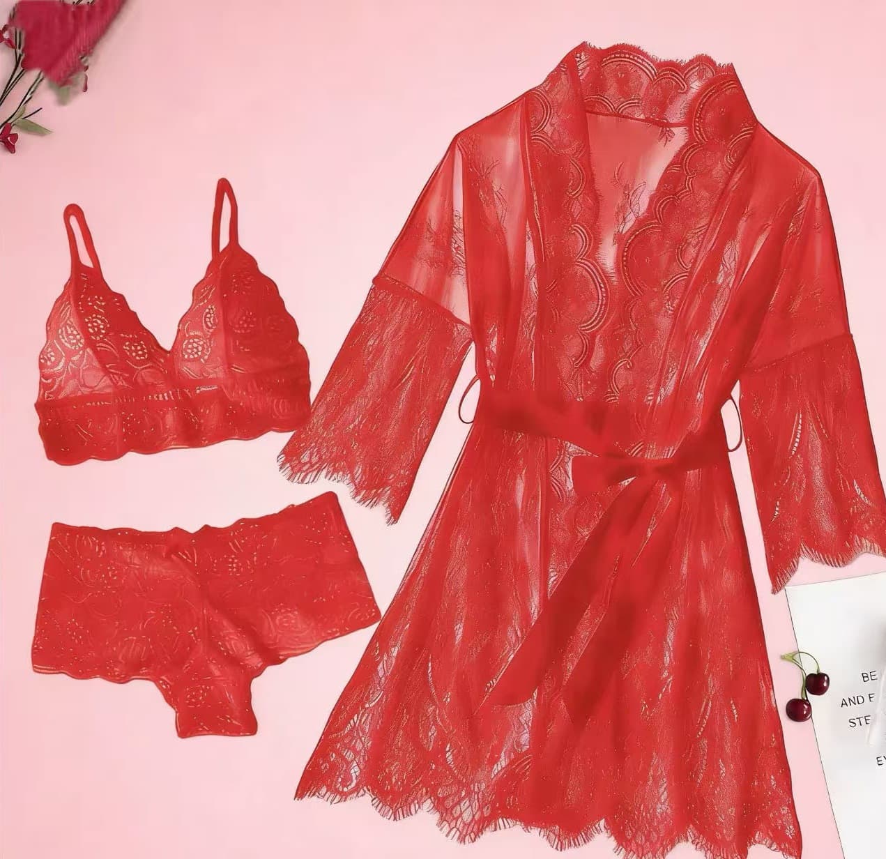 Deep V Bow Tie Women's Fashion Lace Robe Cardigan Eyelash Lace Trim Lingerie European and American Clothing