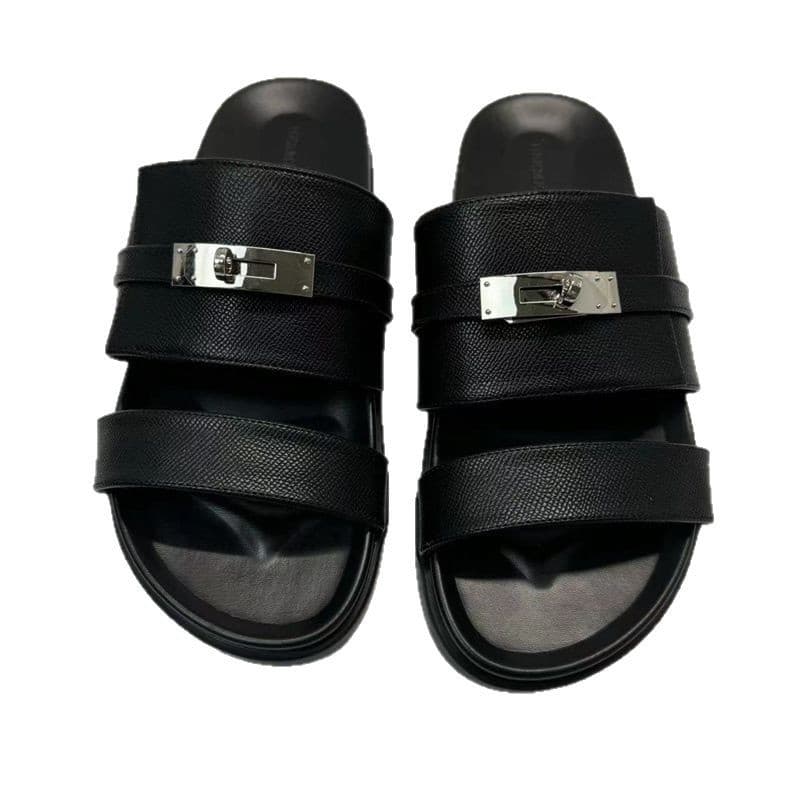 2025 Middle East Cross-border E-commerce Men's Slippers, Southeast Asia Flat Leather Shoes, European and American Foreign Trade Original Single-strap Flippers for Men