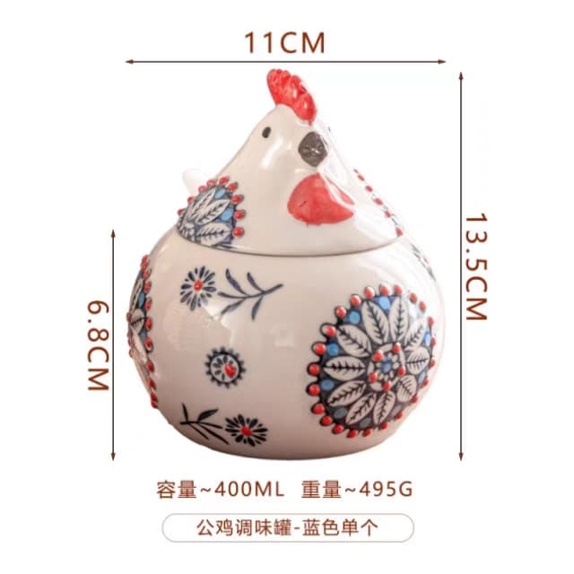 Chick Ceramic Salt and Spice Jar Kitchen Premium Seasoning Container Moisture-Proof Condiment Box with Lid and Spoon
