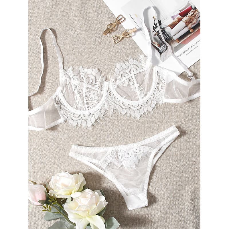 Luxury Sexy Youth Ultra Thin Lace Underwire Bra Set, Transparent, Lingerie