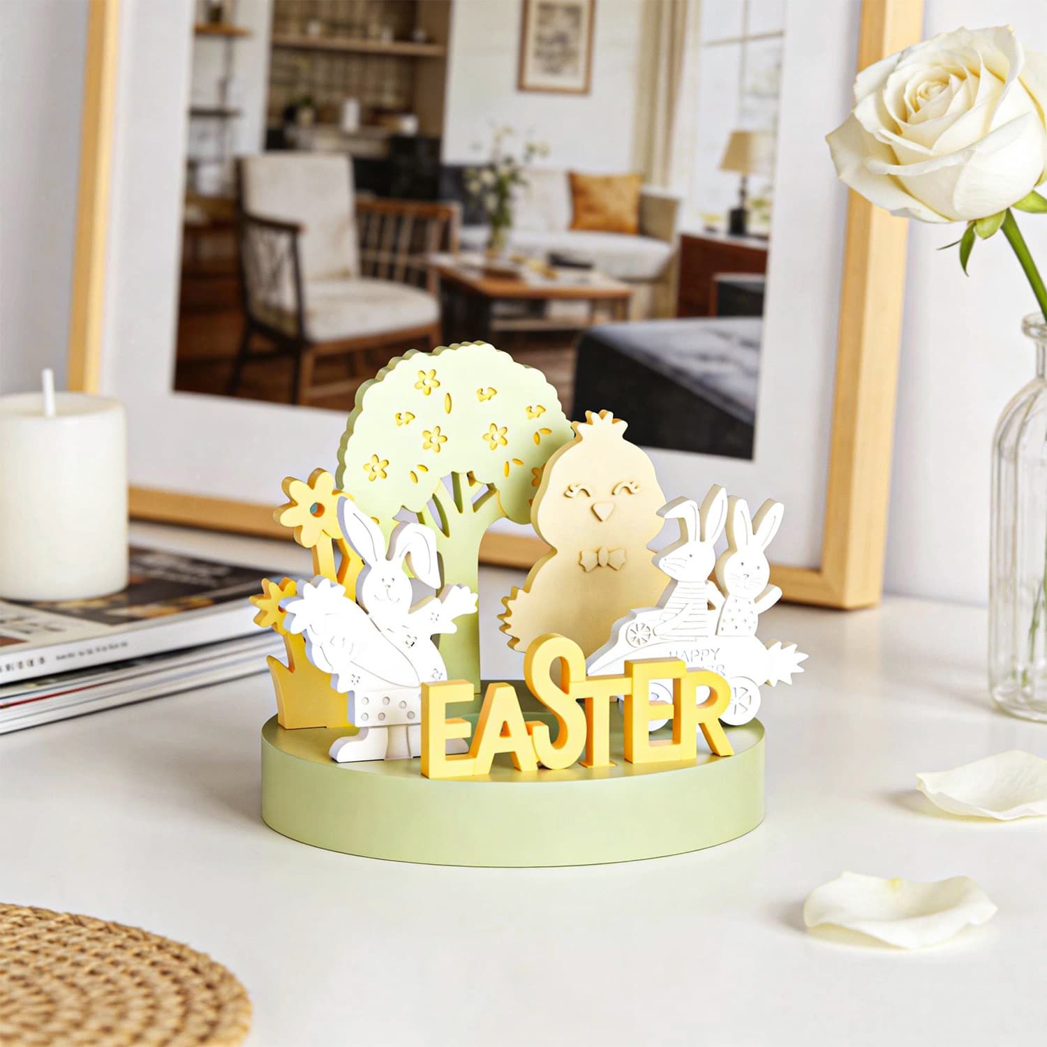 Easter Spring Colored Egg Flower Bunny English Scented Plaster Candle Holder Ornament Silicone Mold