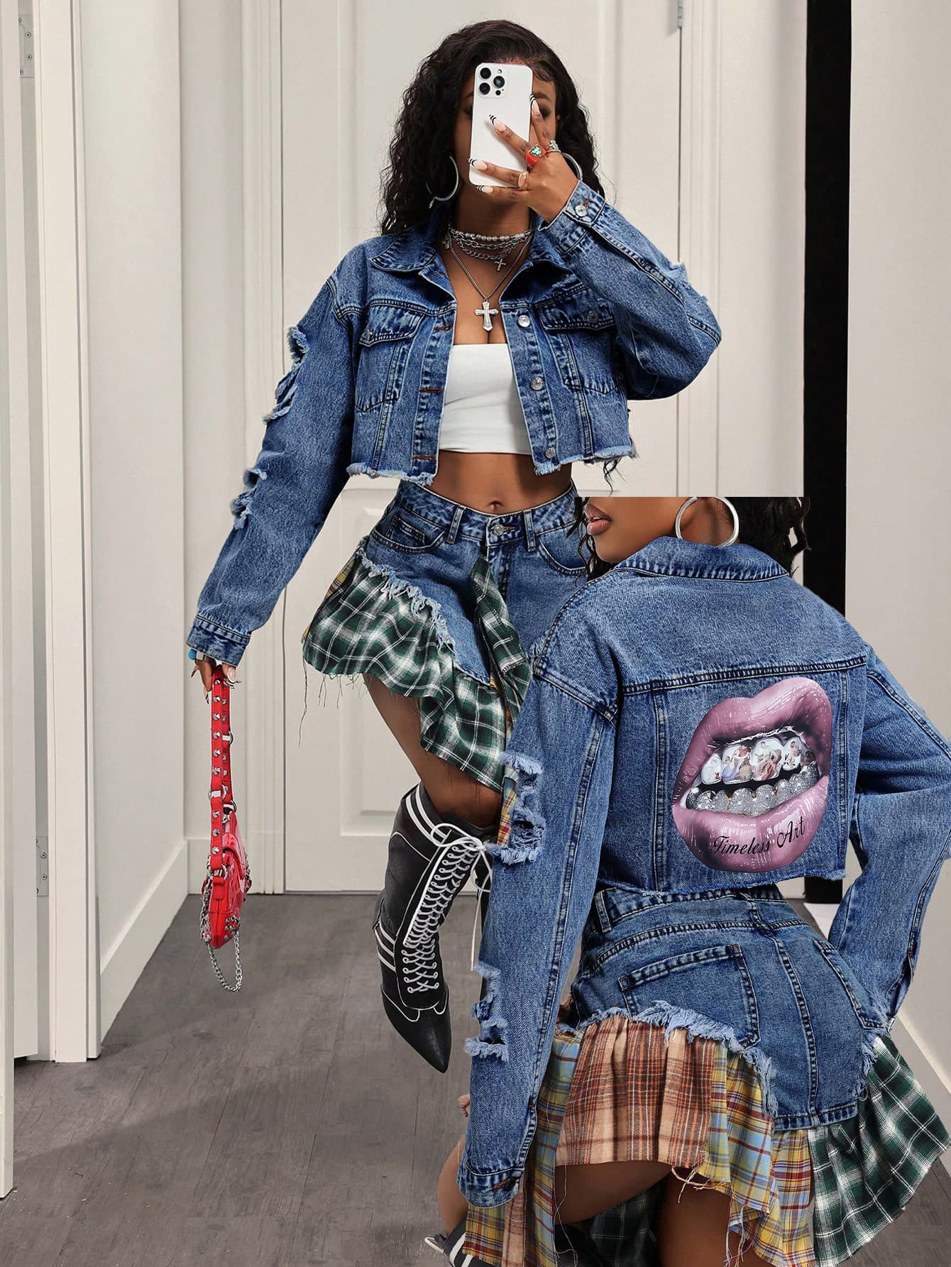 66320# Amazon Cross-Border European and American Casual Printed Denim Jacket and Coat