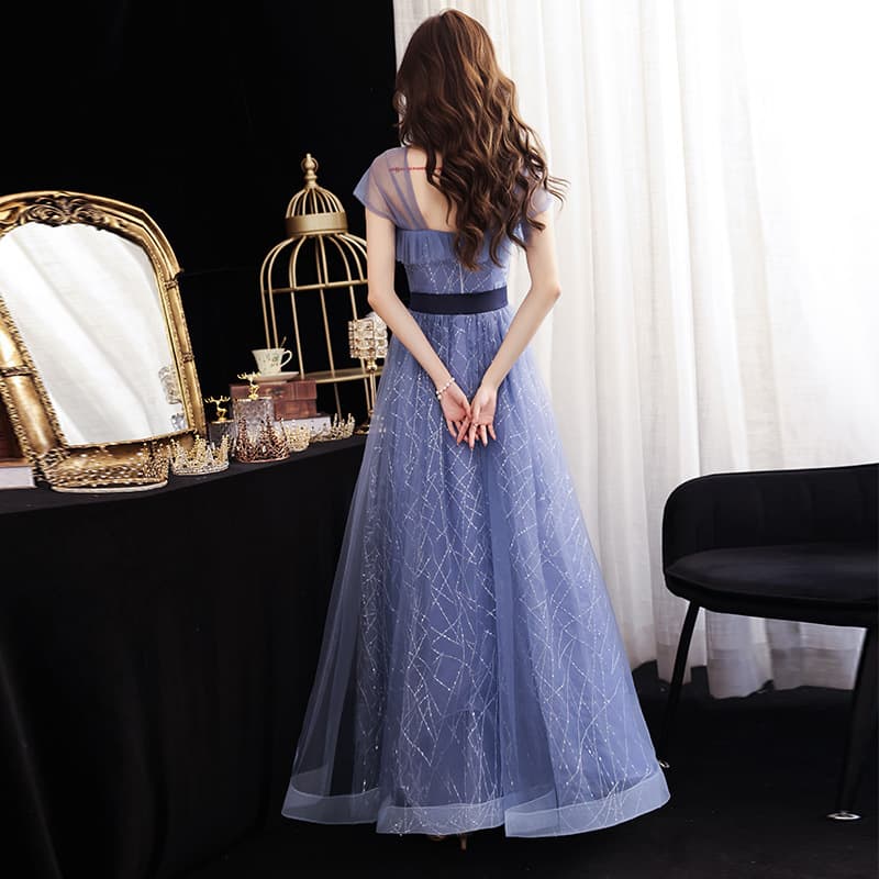 2026 Cross-border Blue Evening Gown High-end Luxury Niche Debutante Dress Princess Gown Wholesale