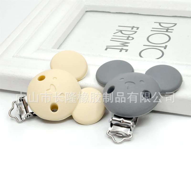 Cross-Border Silicone Pacifier Clip DIY Teething Toy Pacifier Anti-Drop Chain with Holes Accessories Mickey Stainless Steel Safe Teething