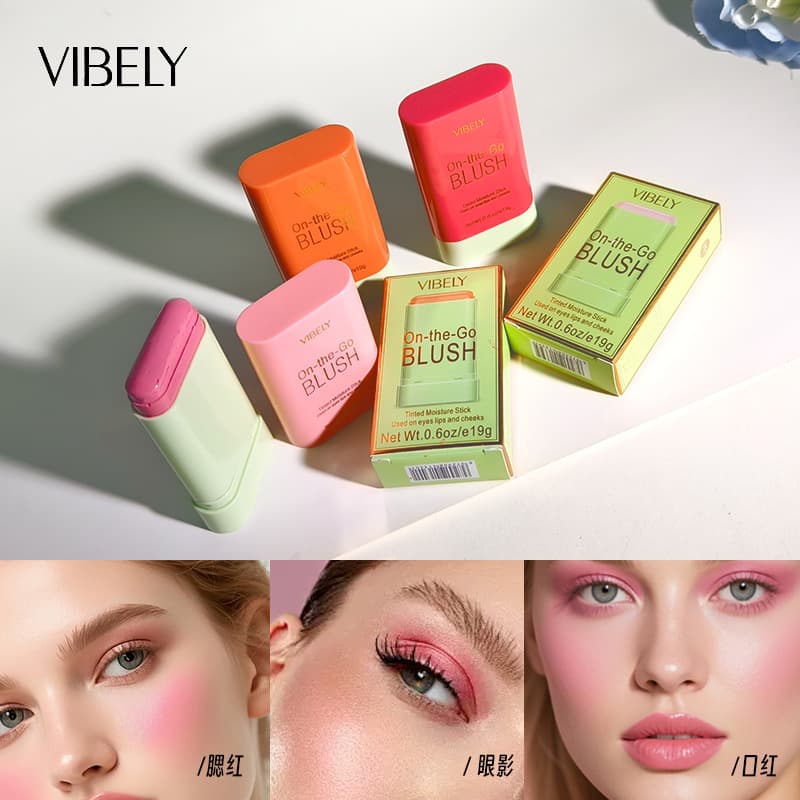 VIBELY Cross-border Makeup Convenient Matte Tinted Blush Stick Vitality Lip and Cheek Dual-use Natural Expanding Blush Cream