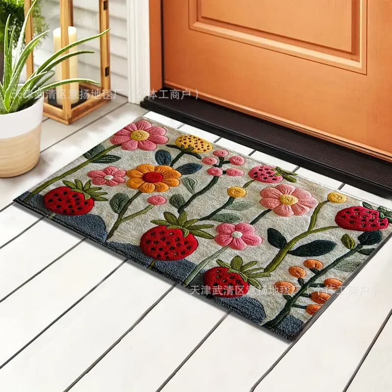 Cross-border TEMU floral faux cashmere floor mat, absorbent and non-slip bathroom mat, Amazon dropshipping cartoon kitchen mat