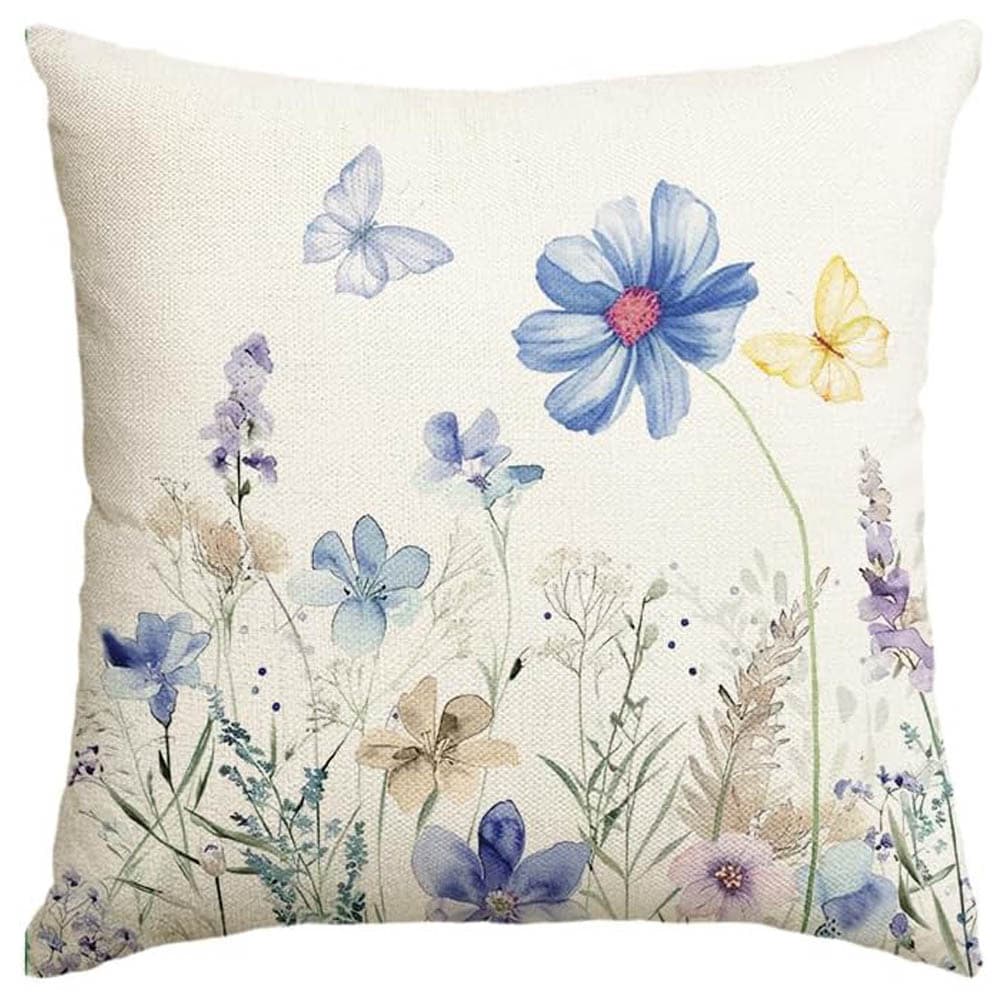 Summer Floral Print Linen Cushion Cover for Living Room Dining Room