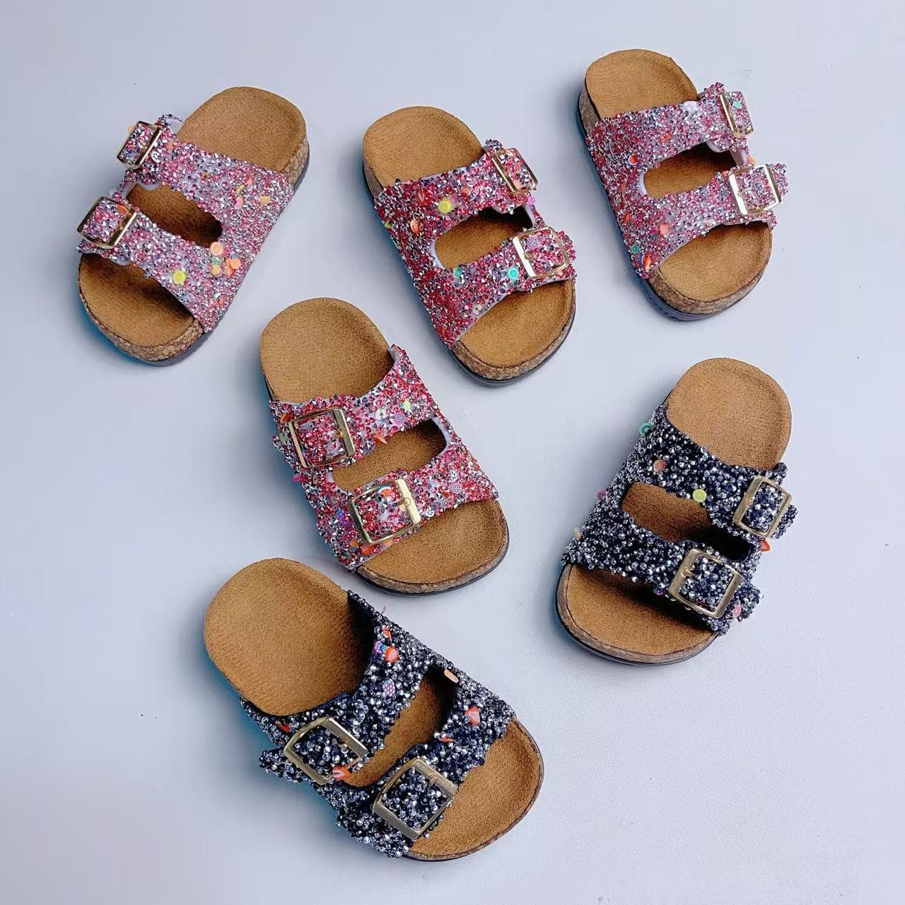 Children's Fashion New Double Buckle Korean Style Indoor and Outdoor Children's Cork Sole Shoes Comfortable Slippers Non-slip Shoes
