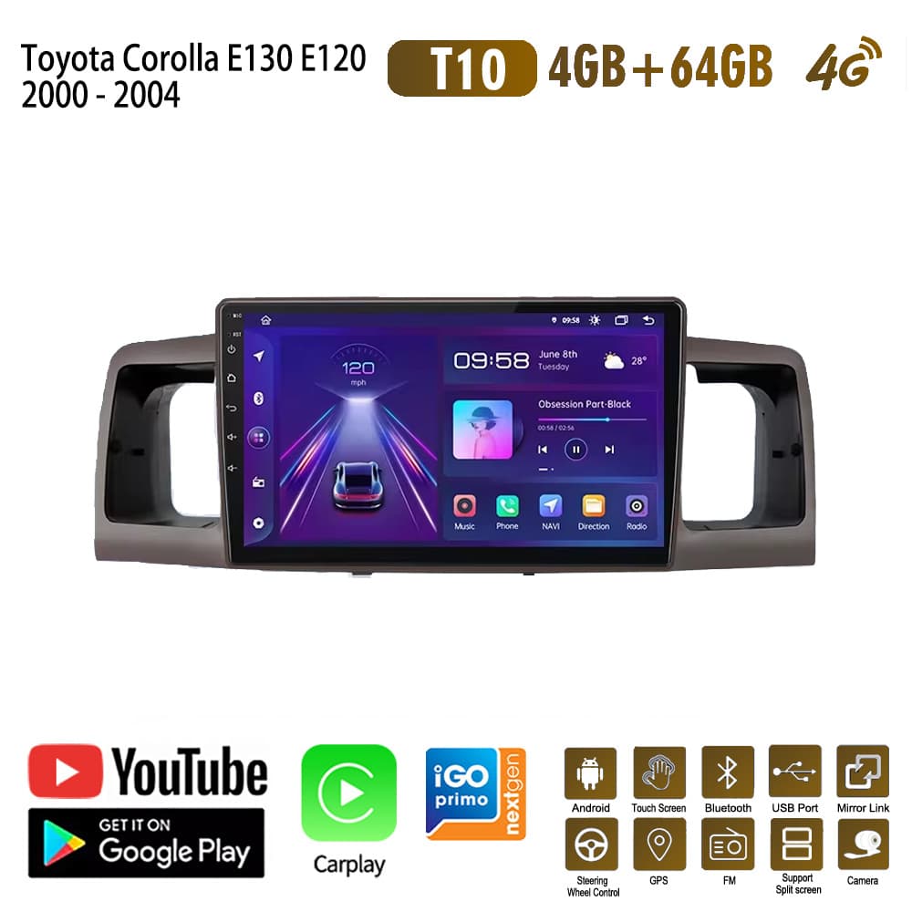 Car GPS Android Navigation with Bluetooth and Reverse Camera for Toyota Corolla 2000-2004