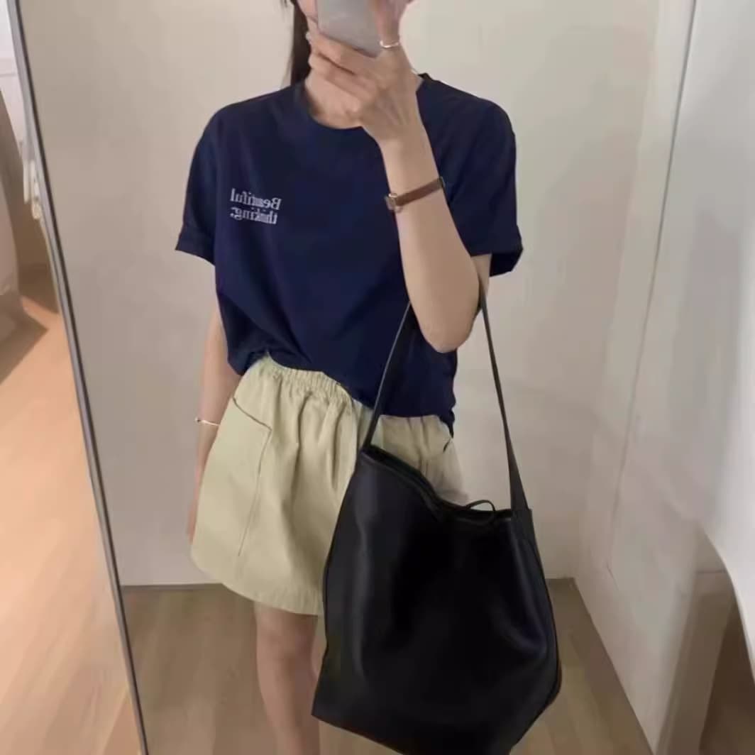 In Stock Korean Order 2026 Spring/Summer Harajuku Design Ins Style Small Letter Print Loose Short Sleeve T-Shirt for Women