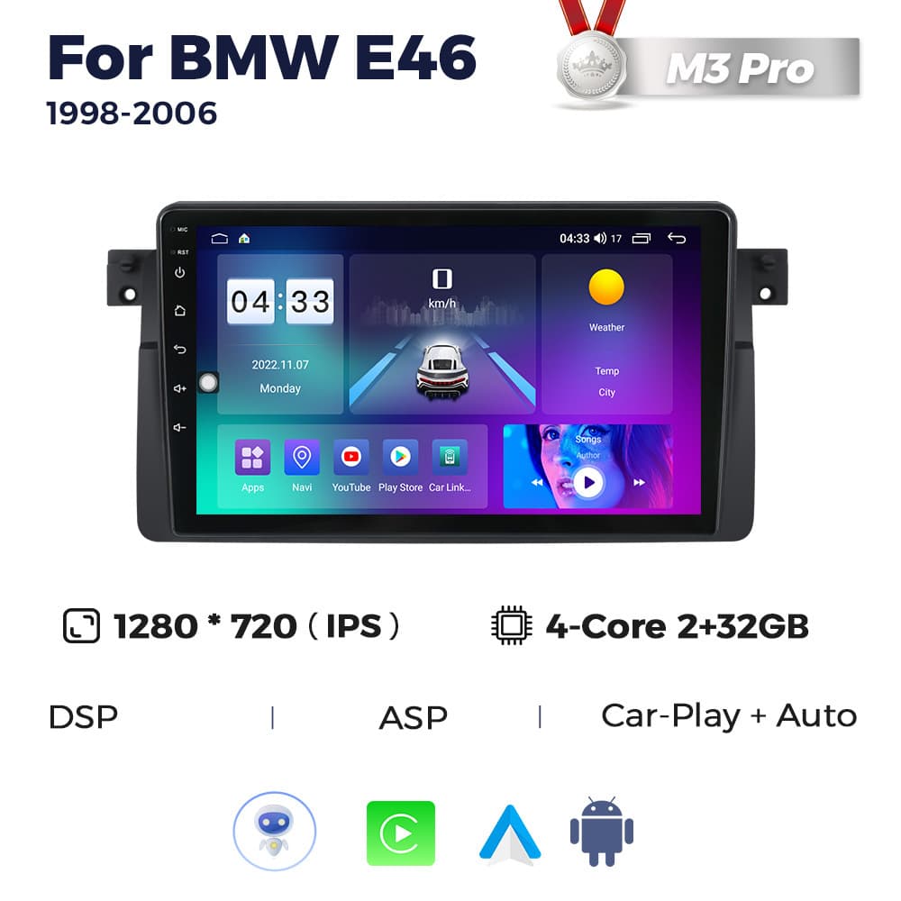 For BMW 3 Series M3 E46 98-06 Android Large Screen Car Navigation Radio Screen M6Pro 3D