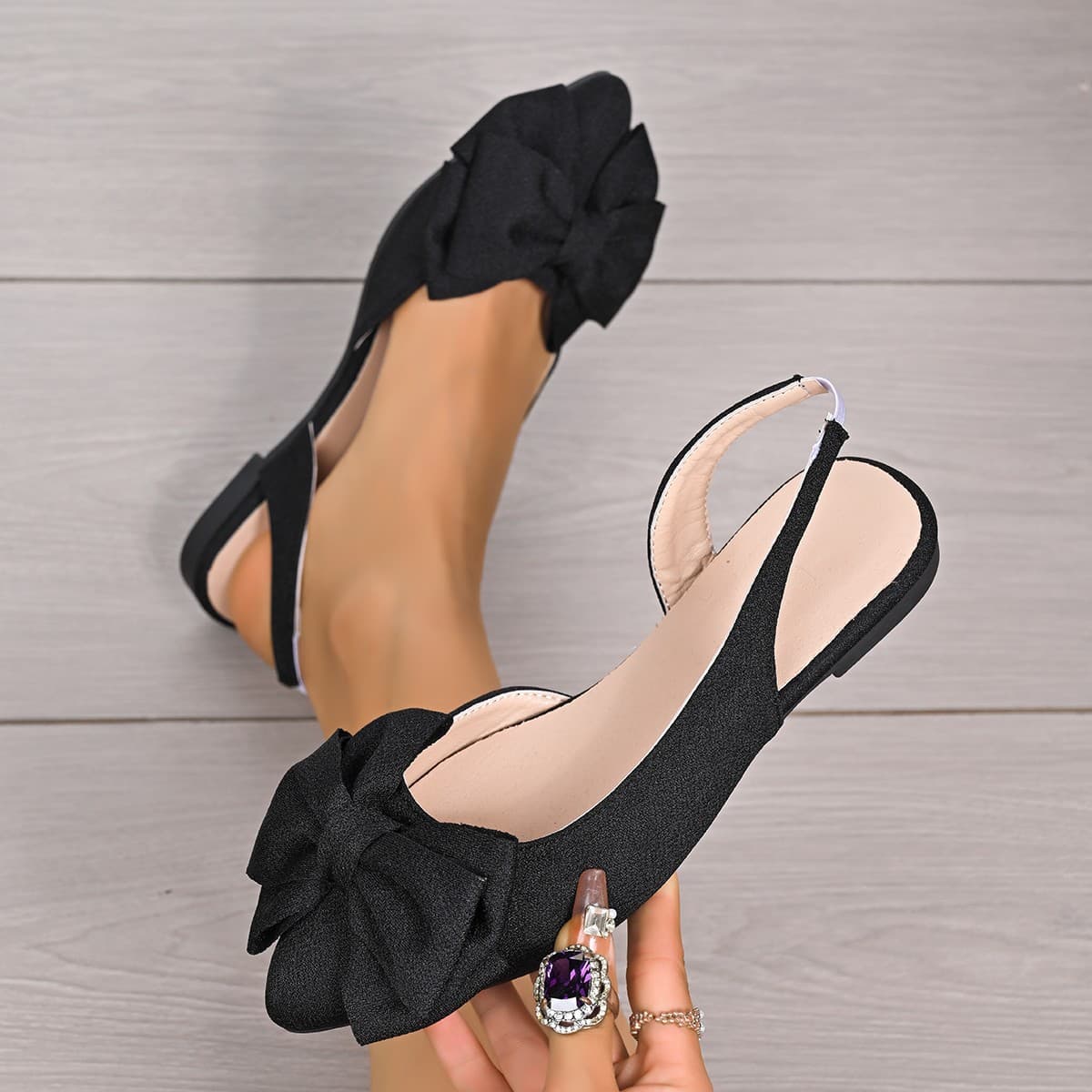 2025 New Bow Pointy Toe Closed Toe Backless Sandals for Women Plus Size