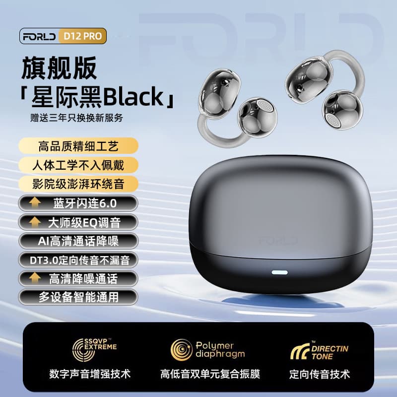 forldCP1Ai Bluetooth Earphones Clip-on Wireless Noise Cancelling Air Bone Conduction Open-back Sports Translation
