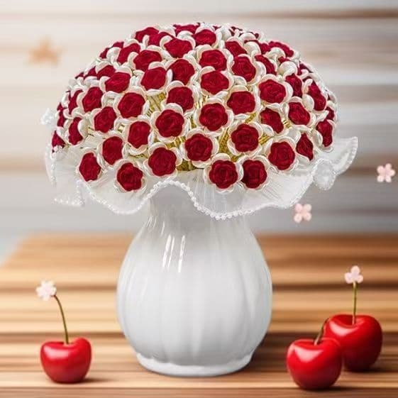 Handmade Bouquet 99 Flocked Roses Craft Kit DIY Beaded Pearl Tulle Roses