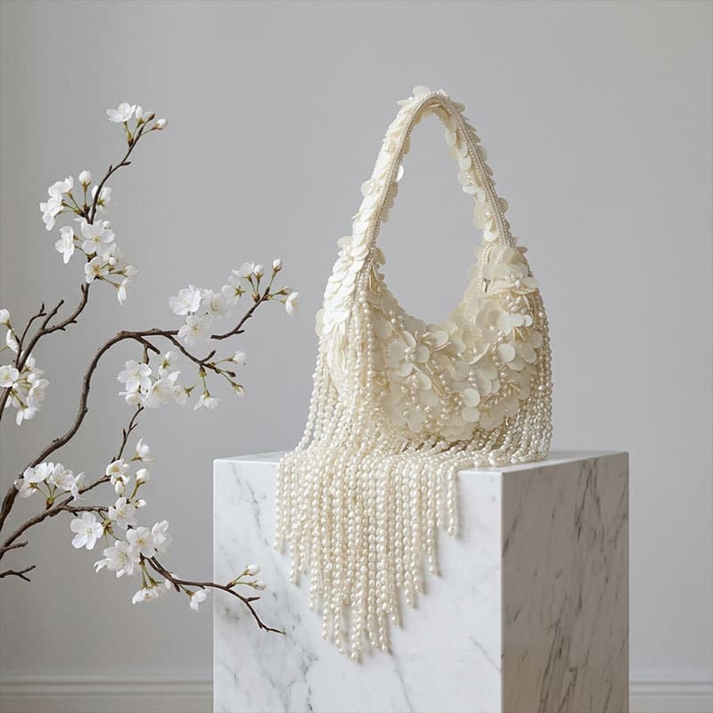 French Romantic Tassel Shoulder Bag Beaded Sequin Simple Minimalist Evening Bag