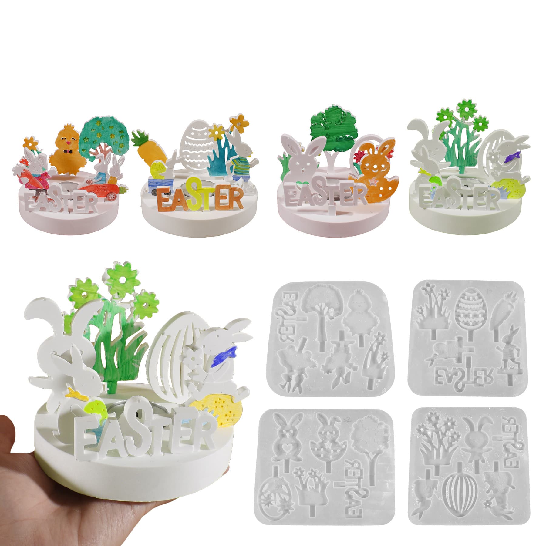 Cross-border Easter bunny element power strip resin silicone mold, epoxy DIY egg decoration, plaster candlestick