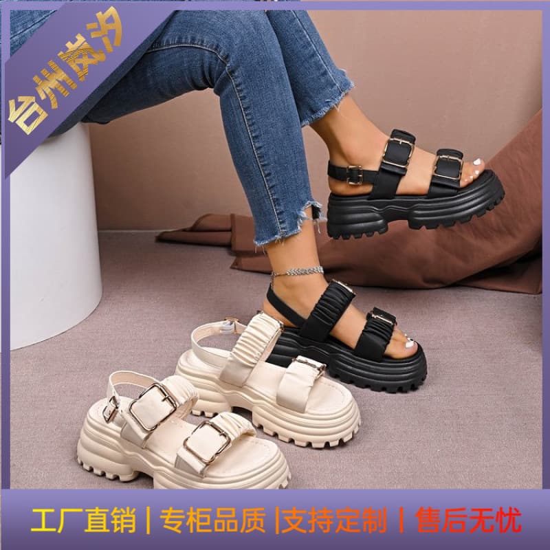 2026 European Summer New Belt Buckle Thick Sole Open Toe Platform Sandals Casual Versatile Women's Sandals for Petite