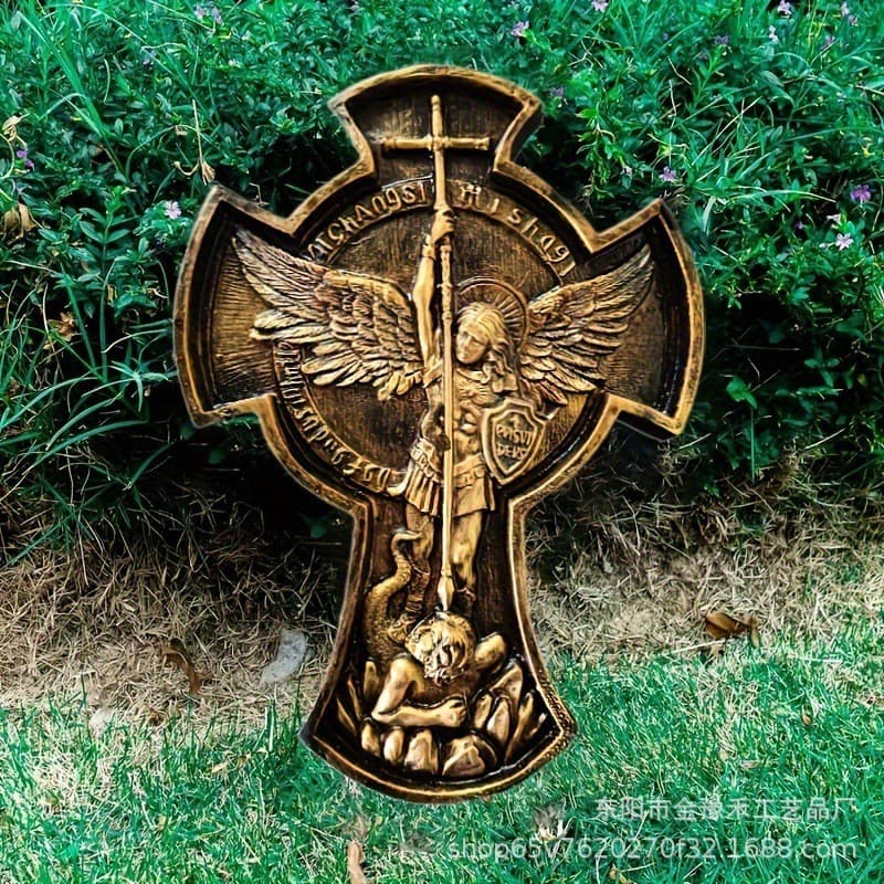 New Michael Angel Sculpture Resin Craft Home Living Room Ornament Cross Decoration
