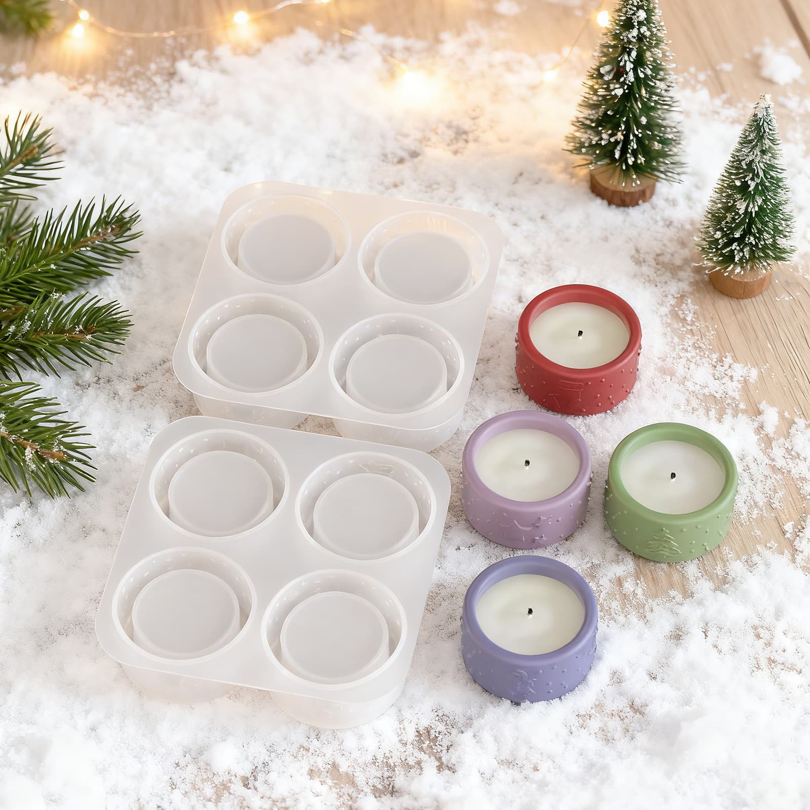 Christmas Embossed Four-Compartment Round Candle Cup Plaster Ornament DIY Holiday Decoration Storage Box Silicone Mold Batch