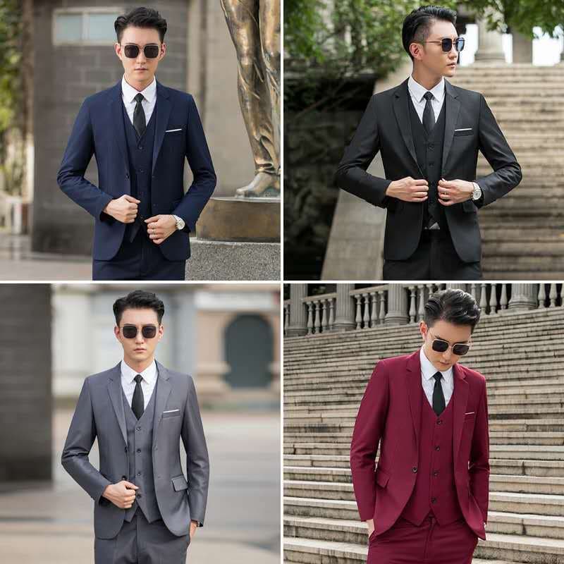 New Arrival Men's Three-Piece Suit Korean Style Casual Blazer Vest Dress Pants Set