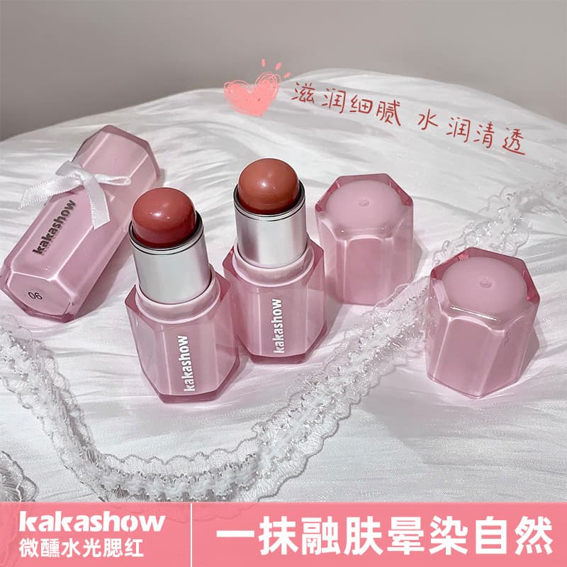 kakashow Tipsy Water Glow Blush Stick - One-Swipe Melting, Skin-Blending, Natural Korean-Style Dewy & Sheer Blush