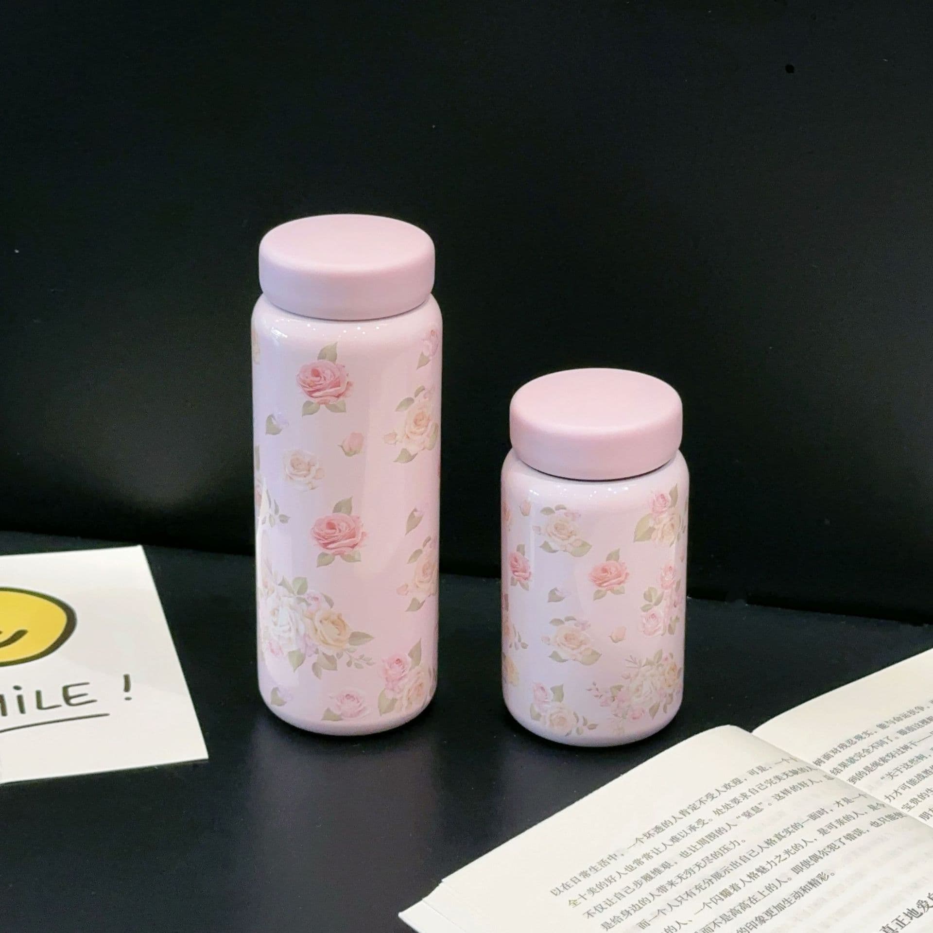 Chaobei Flower Insulated Cup, Cute Straight-Drink Style for Girls, Portable Coffee Cup with Tea Strainer, Gift Set