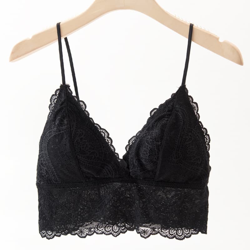 French Triangle Cup Lace Sexy Wire-Free Bra for Women Nightclub Comfortable Breathable Backless Thin Strap Small Bust Bra Summer