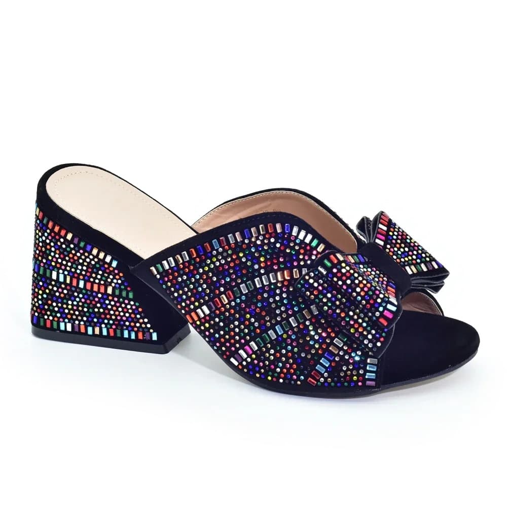 Cross-border Trade Bow Decorative Sparkle Breathable Wedge Sandals Party Evening Women's High Heels
