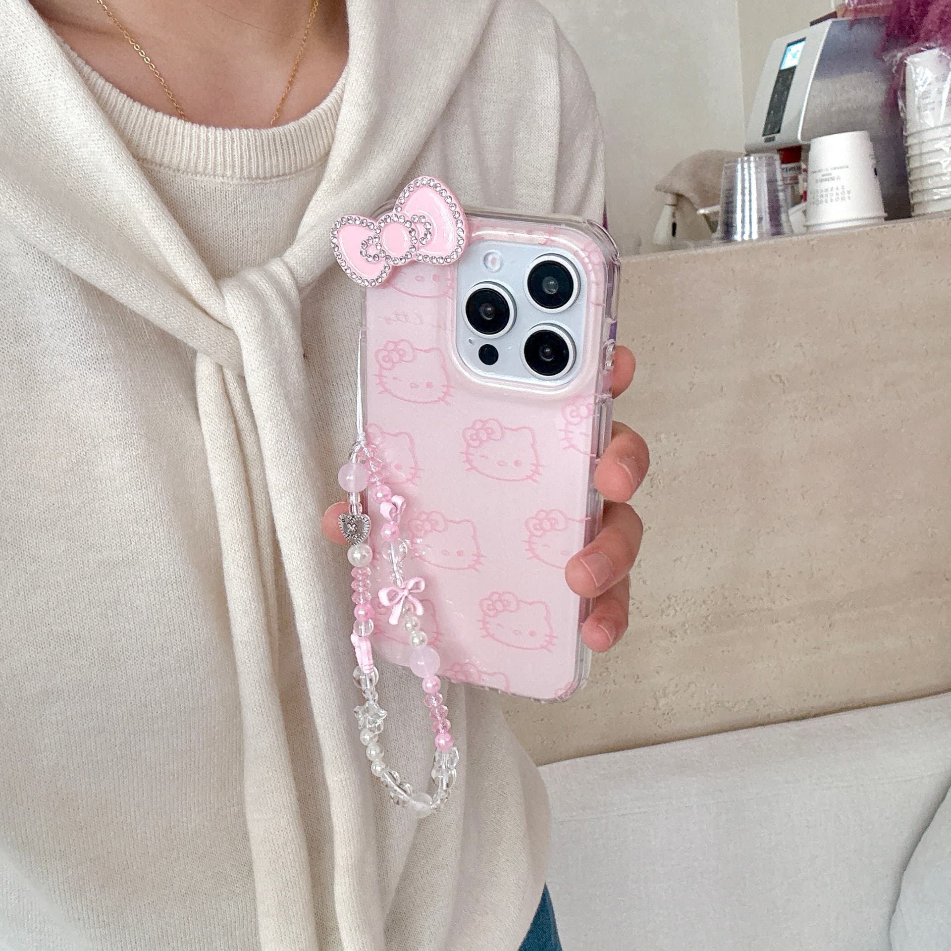 Cartoon Full-Screen Line Art KT Head for iPhone 11/12, Compatible with iPhone 13/14 PROMAX Phone Case 15/16PRO