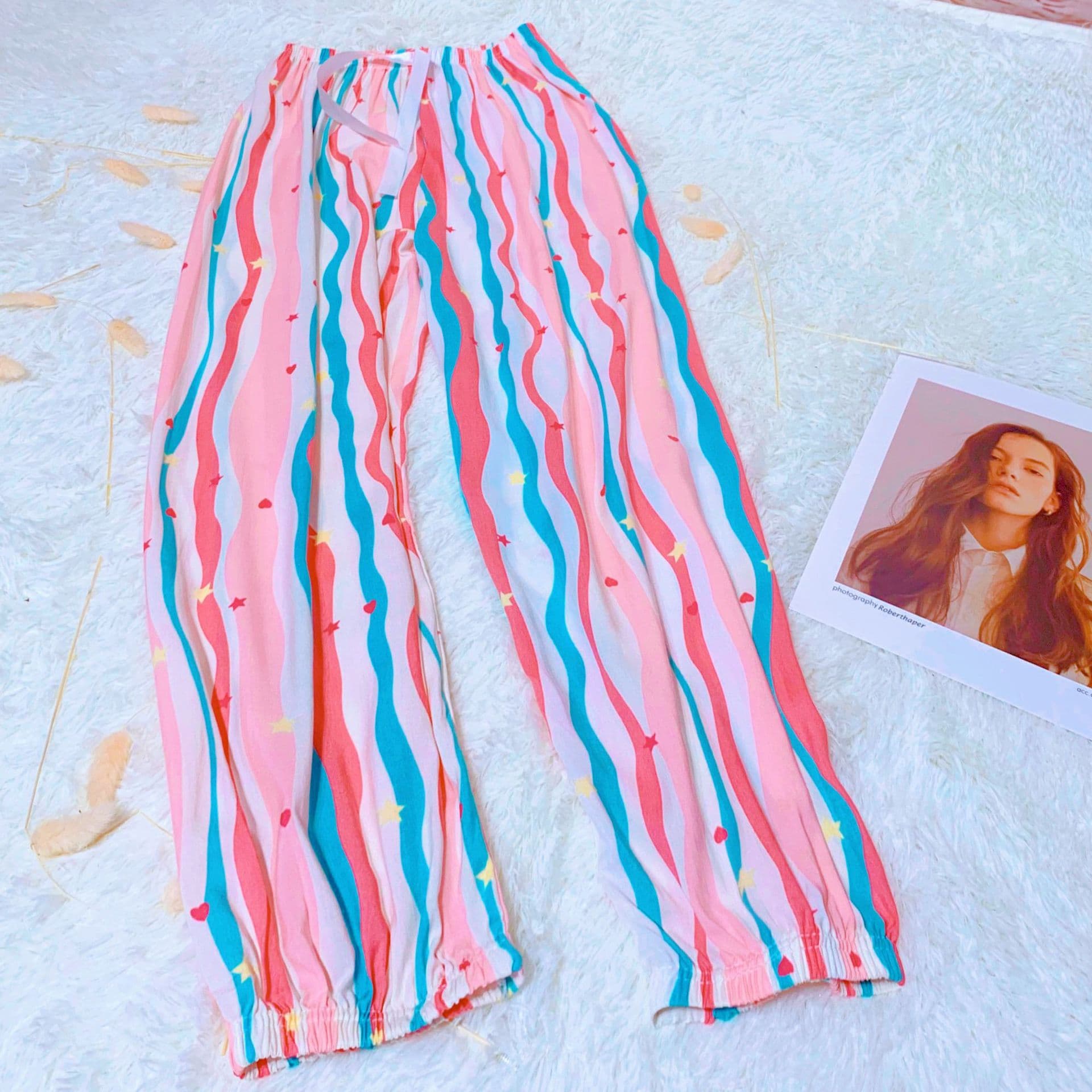 Summer New Women's Cotton Silk Lantern Pants Adult Mosquito-Proof Beach Pants Rayon Casual Loose Elastic Cuff Sleep Pants