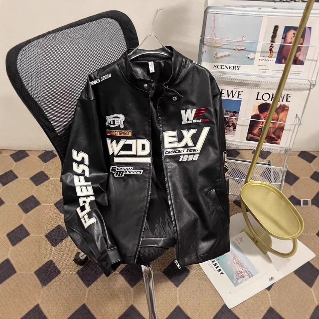 Cross-border American high street style spring and autumn trendy racing suit, cool embroidered hip-hop loose casual men's stand collar jacket