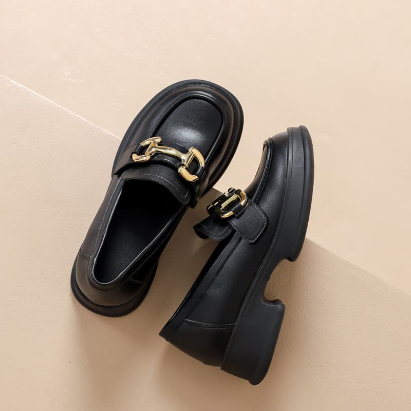 Women's genuine leather platform loafers, new spring and autumn style, thick sole, British style, small size 3233, big toe shoes, leather shoes.