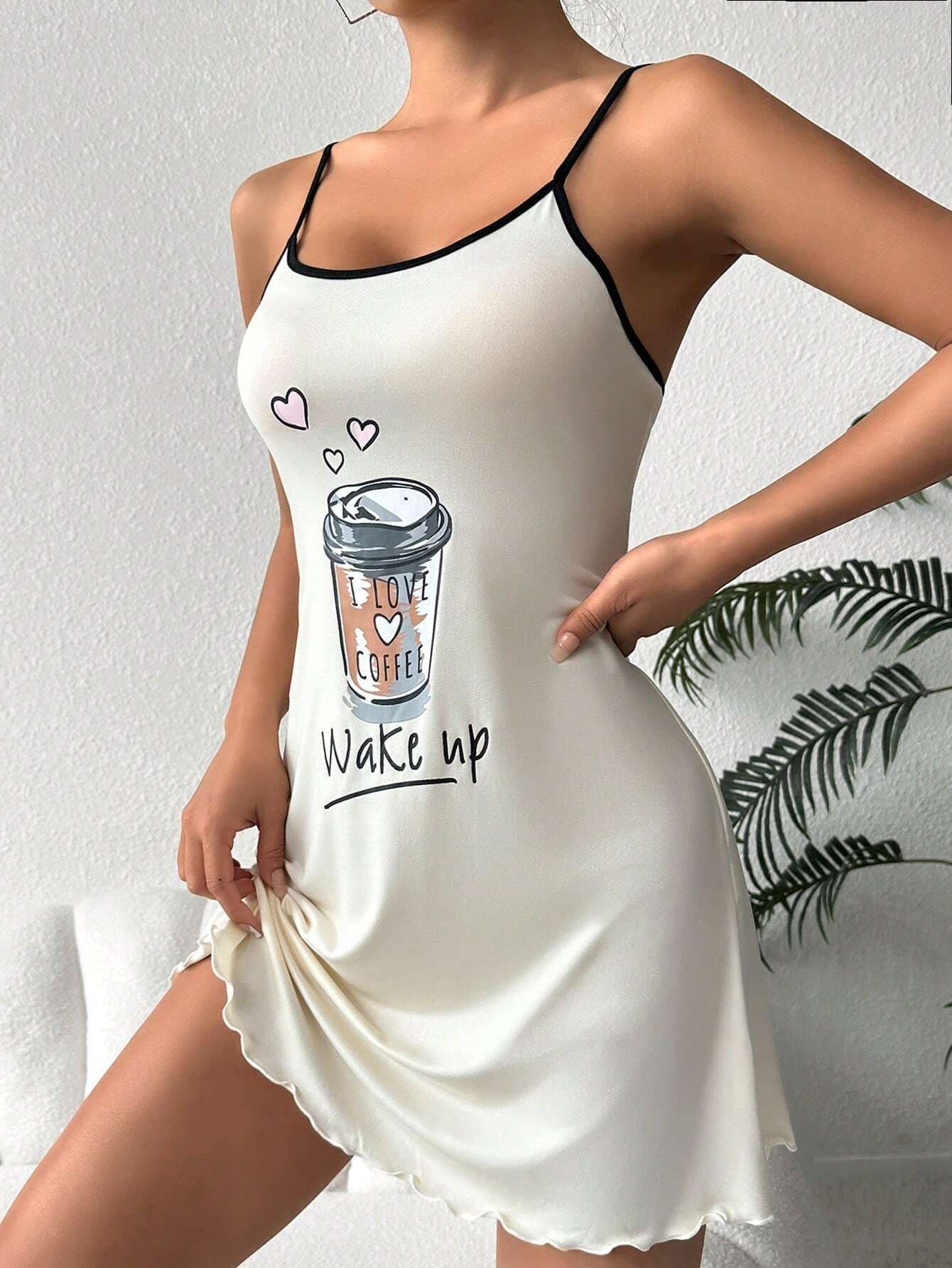 European and American cross-printed cami nightgown for women, slim-fit short sexy home dress, soft and comfortable, can be worn outside as loungewear