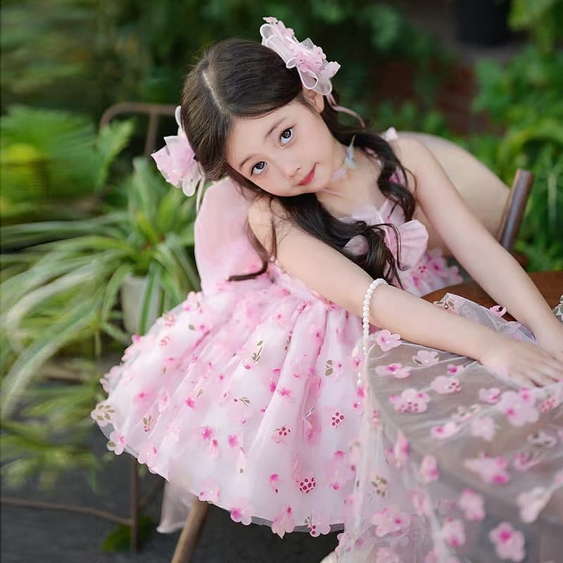 Girls' Lolita Dress for Spring and Summer, Exquisite Little Girl's Floral Fairy Puffy Princess Dress, Baby Formal Dress