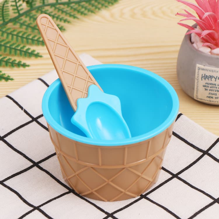 Ice Cream Bowl PP Spoon Clay Bowl Set Creative Kids Cartoon Double Layer Wholesale Amazon
