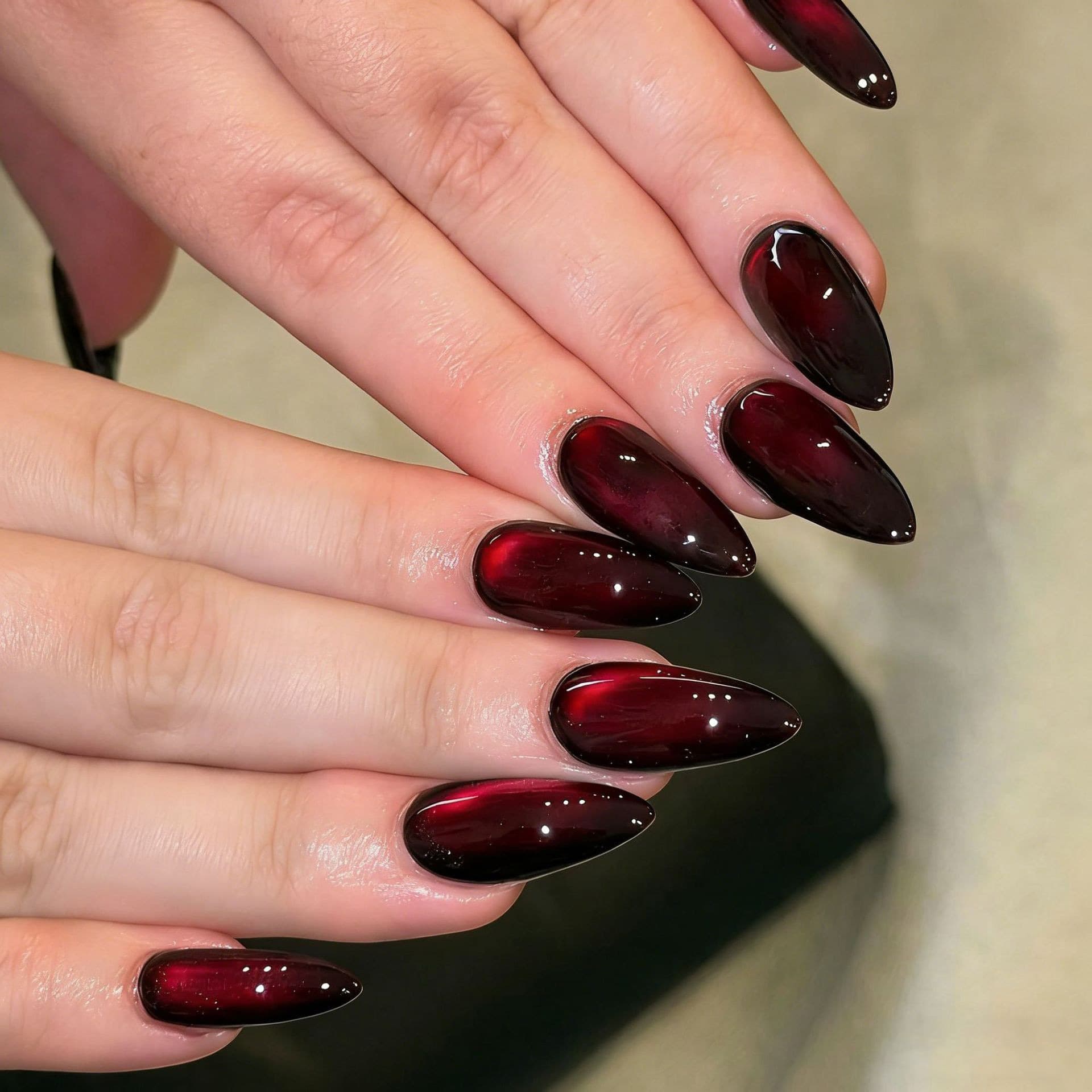 Cross-Border Deep Burgundy Cat-Eye Press-On Nails Cherry Almond Nails Foreign Trade Fake Nails Nail Art Pieces Wearable Nail Art 30 Pieces