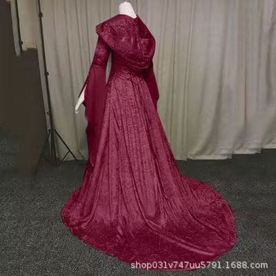 Halloween Cross-Border Women's Cosplay Costume Medieval Vintage Wedding Dress Cosplay Hooded Dress Cape Long Robe