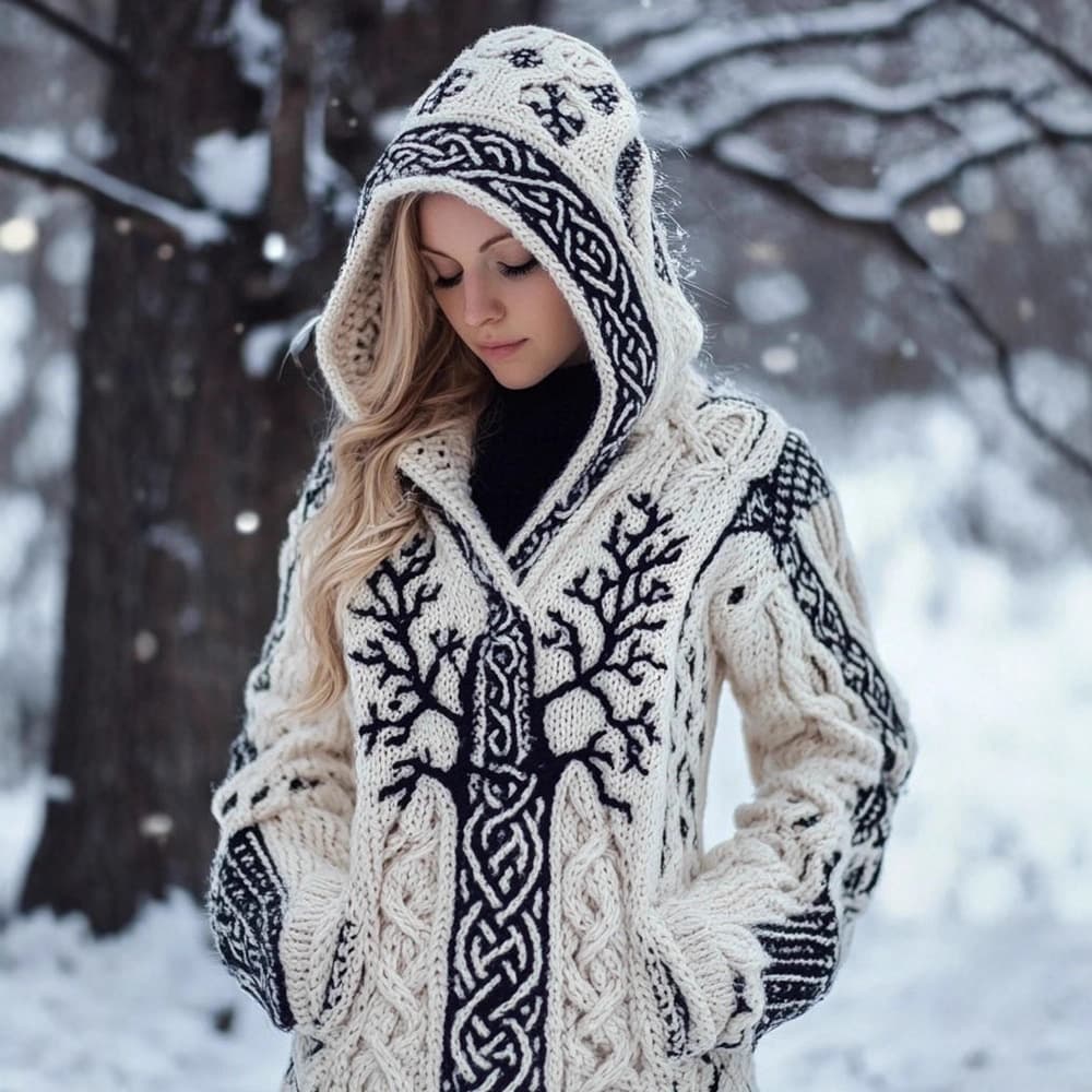 Autumn and Winter Digital Print Skin-Friendly Anti-Pilling Knit Sweater for Women, Round Neck Loose Long Coat, Slim-Fit Sweatshirt Jacket for Women