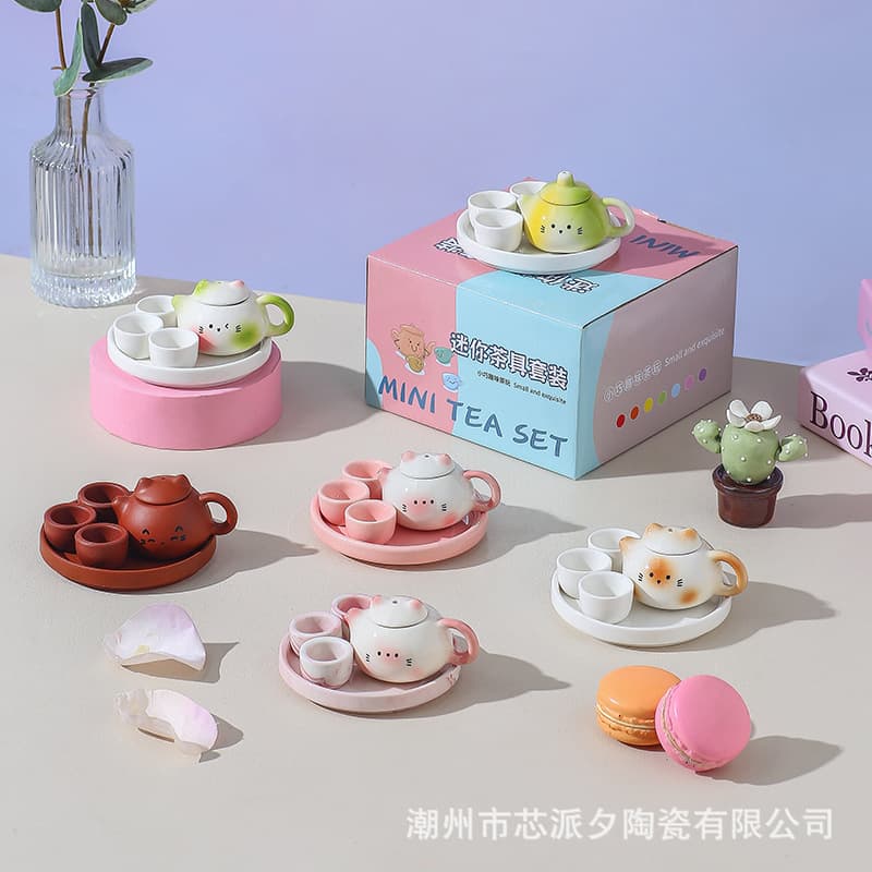 Full Set of Mini Teapot for Kidsren, New Cat Ear Kung Fu Tea Set, Super Cute, High Temperature Resistant, Tea Making Tea Set