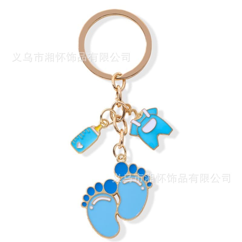 Cross-Border Hot Selling Baby Clothing Milk Bottle Footprint Cute Little Pendant Baby Decoration Alloy Drop Oil Keychain