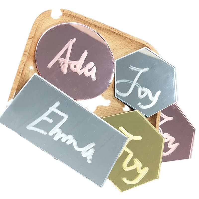 Mirrored Acrylic Name Cards, Handwritten Nameplates, Wedding Gold Mirror Table Cards, High-End Gold Plate Cards for Dinner, Gift Cards