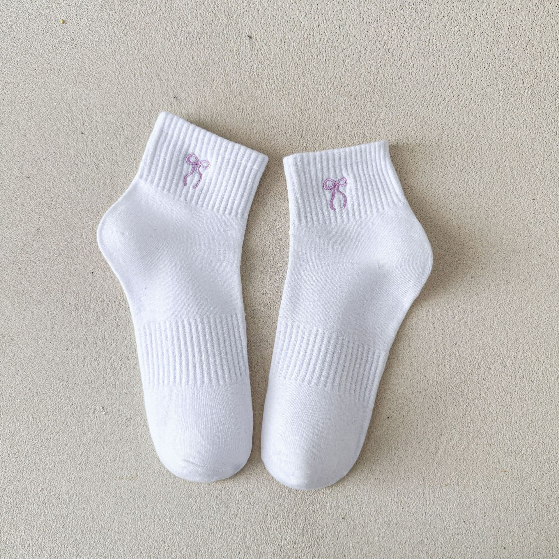 Pink Bow Socks for Women, Summer Thin Breathable Korean Style Mid-Calf Cute Sweet Flat Breathable