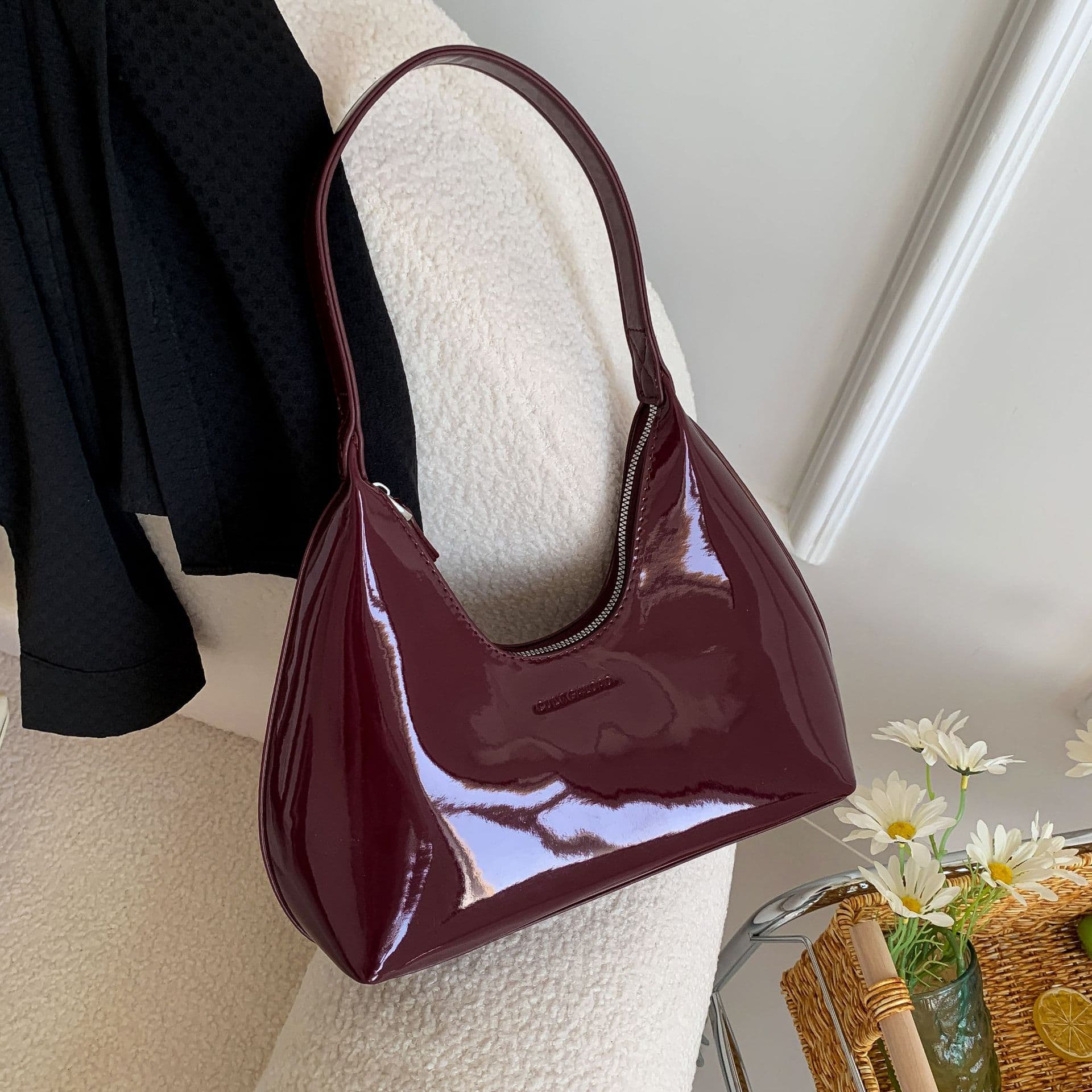 New Style Patent Leather Solid Color Versatile Women's Casual Luxury Elegant Underarm Bag Shoulder Handbag